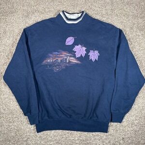 Vintage Morning Sun Sweatshirt Leaves Farm Scene Women's Medium Cottage Boho